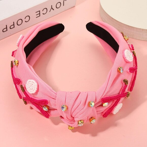 Golf Headband Beaded Rhinestone Crystal Wide Knot Sport Hair Accessory - Picture 6 of 7